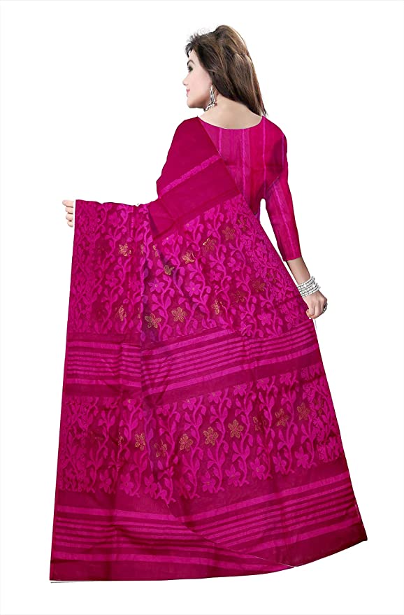 Pradip Fabrics Ethnic Women's Tant Jamdani Pink Color Saree