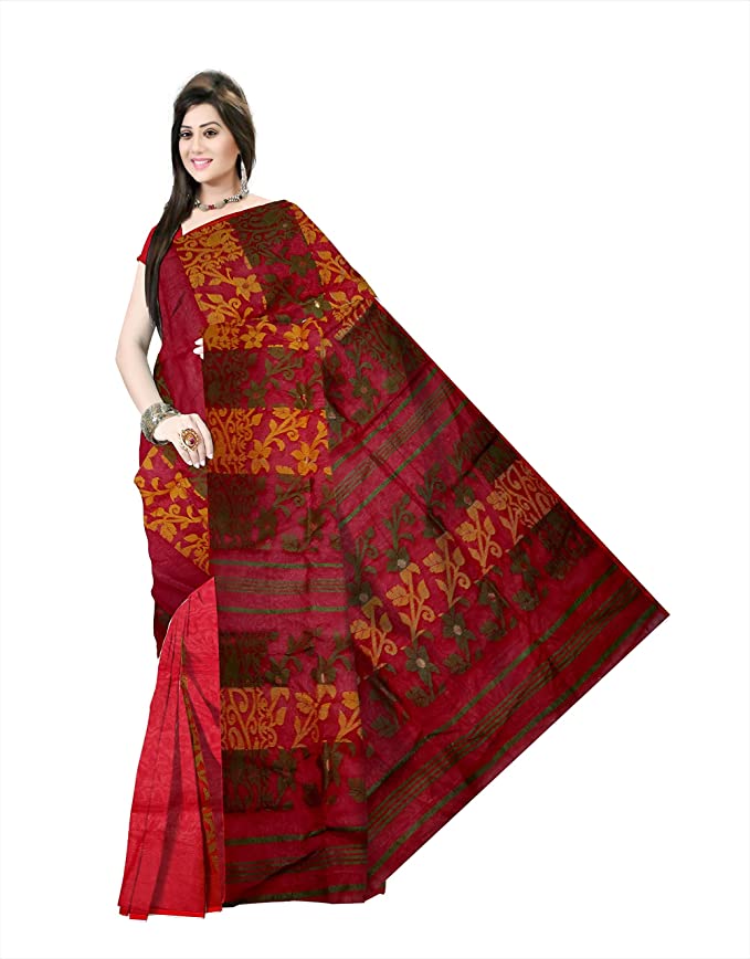 Pradip Fabrics Ethnic Women's Tant Jamdani Maroon Color Saree