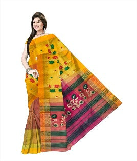Pradip Fabrics Ethnic Women's Tant Silk Red and Yellow Color Saree