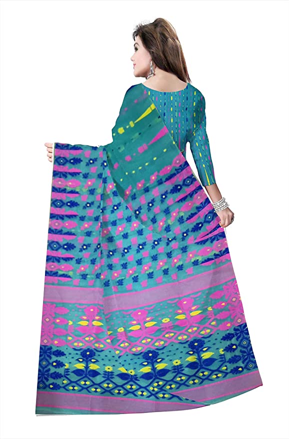 Pradip Fabrics Ethnic Women's All Over Dhakai Jamdani Soft Green Color Saree