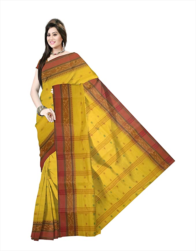 Pradip Fabrics Ethnic Women's Tant Cotton Yellow Color Saree
