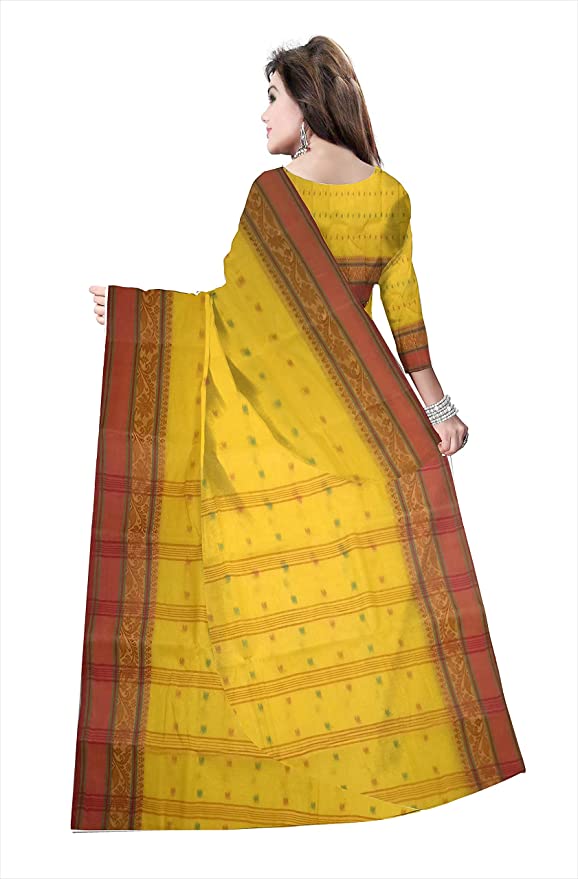 Pradip Fabrics Ethnic Women's Tant Cotton Yellow Color Saree