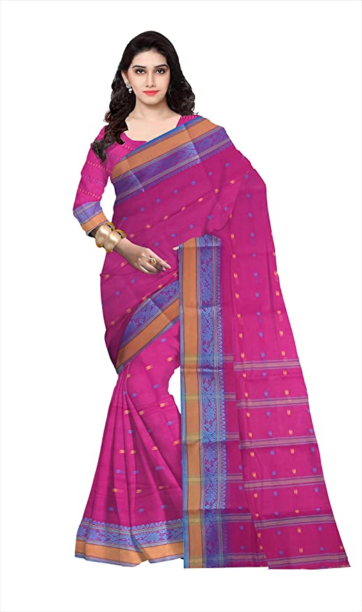Pradip Fabrics Ethnic Women's Tant Cotton Dark Pink Color Saree