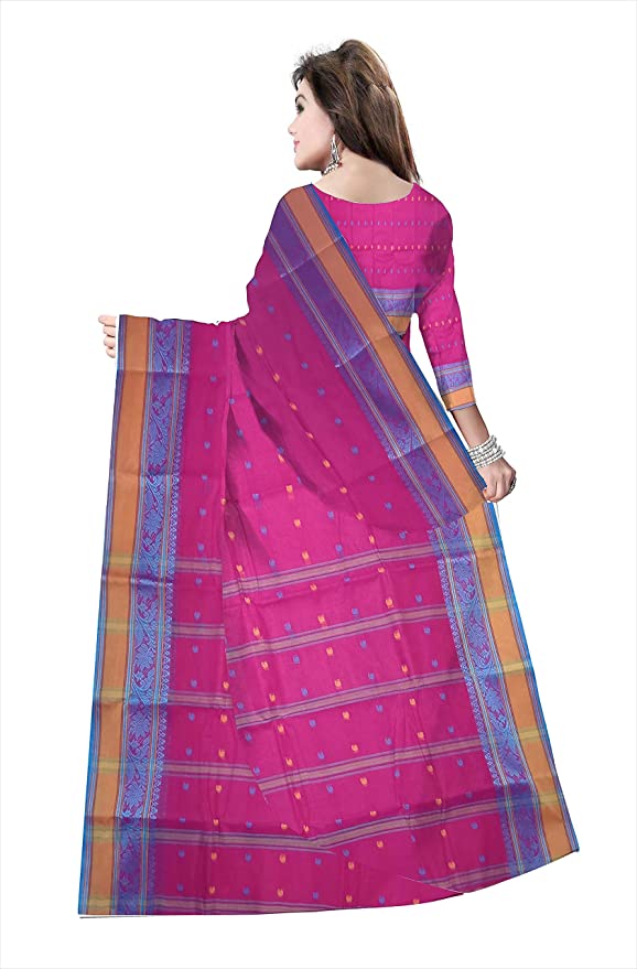 Pradip Fabrics Ethnic Women's Tant Cotton Dark Pink Color Saree