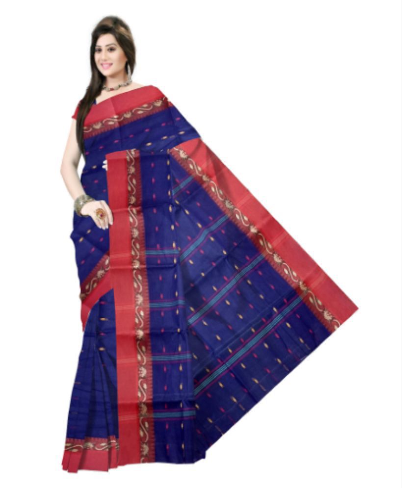 Pradip Fabrics Ethnic Women's Cotton Tant Navy Blue Color Saree
