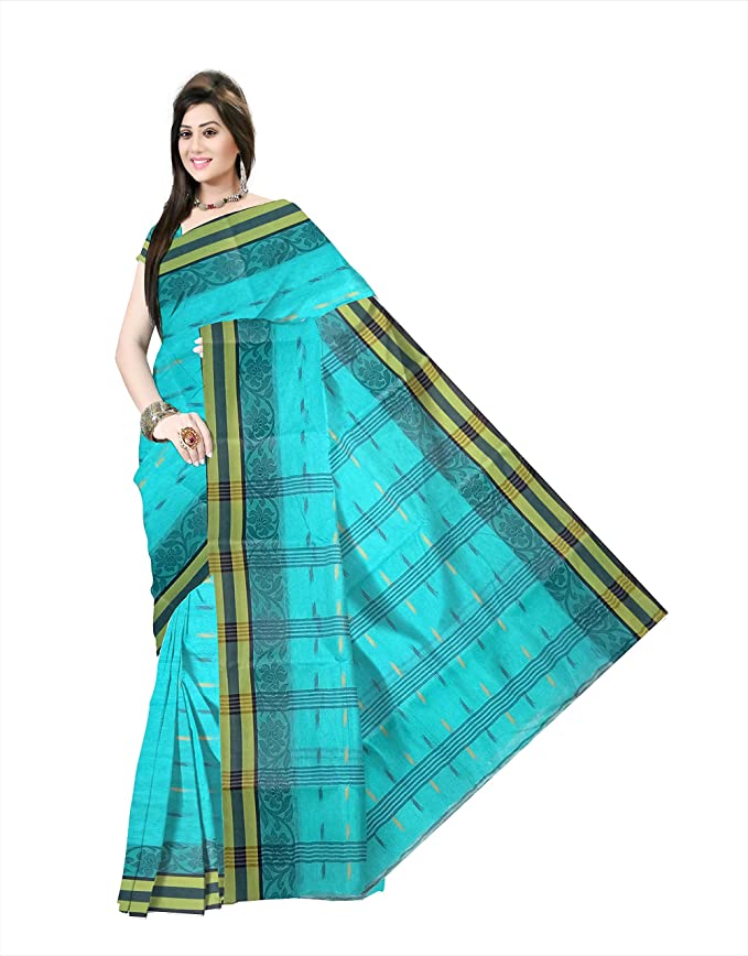 Pradip Fabrics Ethnic Women's Cotton Tant Sea Green Color Saree