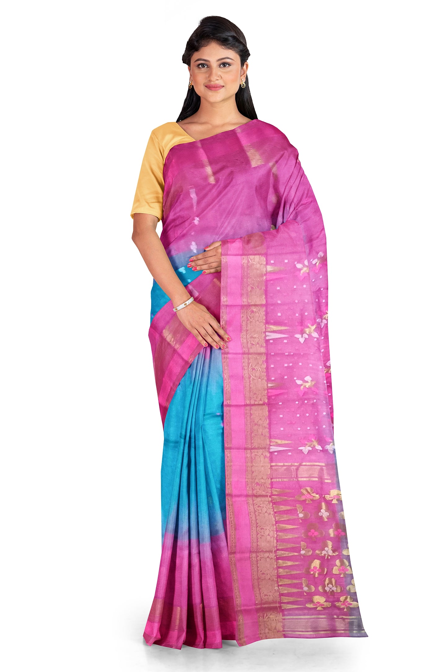 Pink and Blue Color saree