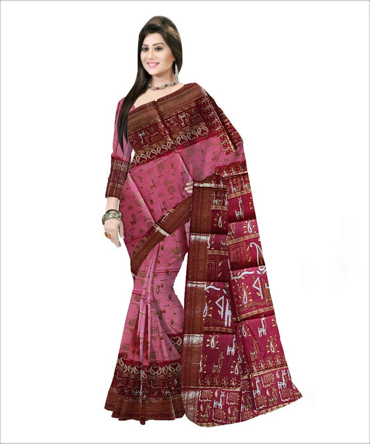 Pradip Fabrics Woven Pink and Red Color Pure Silk Saree