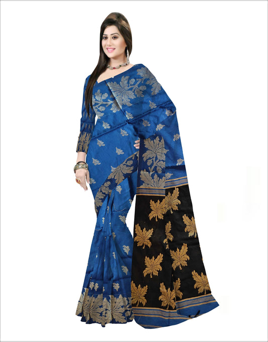 Pradip Fabrics Woven Soft Handloom cotton Blue & Black Color Saree