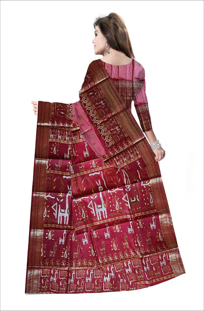 Pradip Fabrics Woven Pink and Red Color Pure Silk Saree