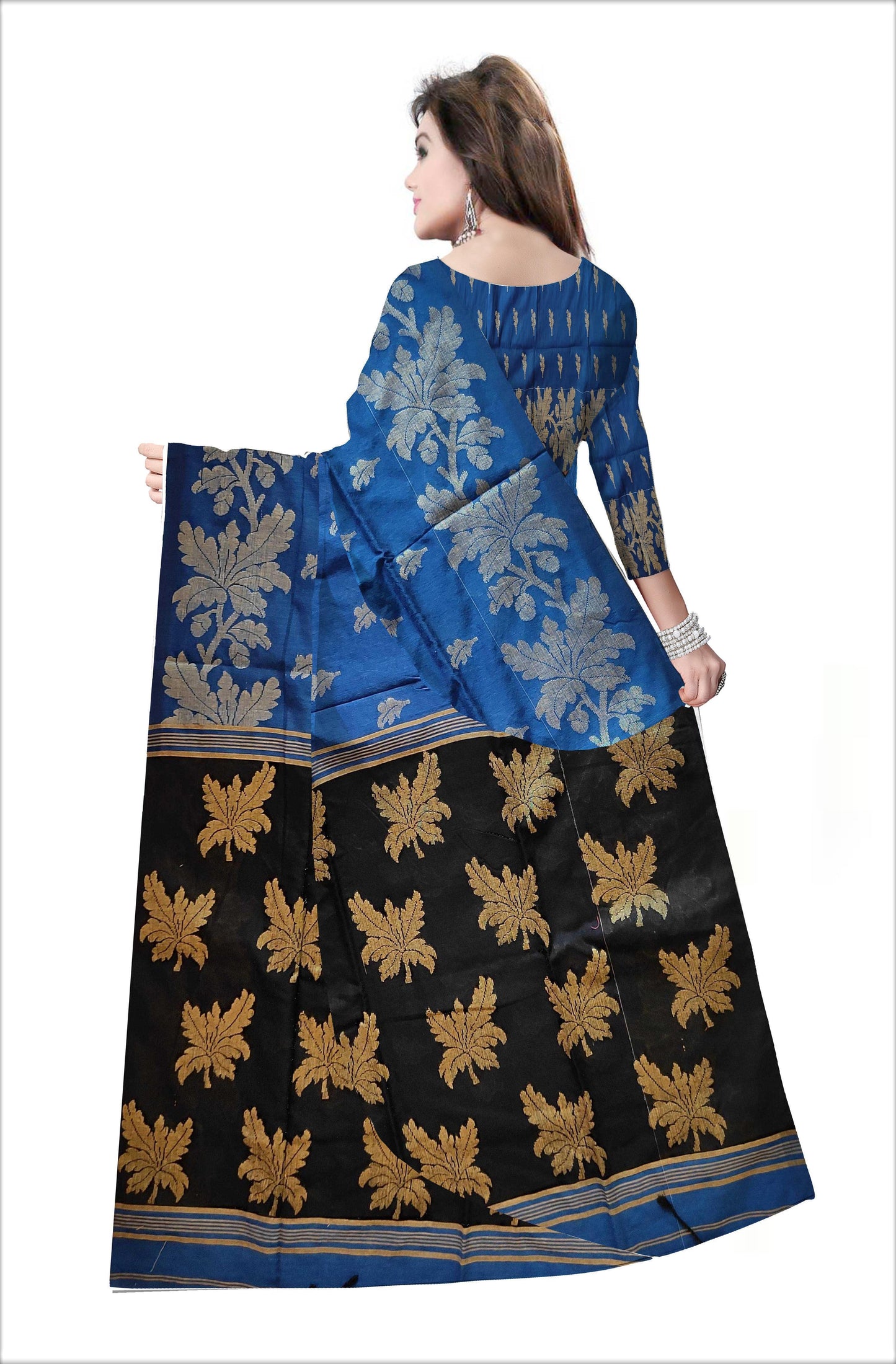 Pradip Fabrics Woven Soft Handloom cotton Blue & Black Color Saree