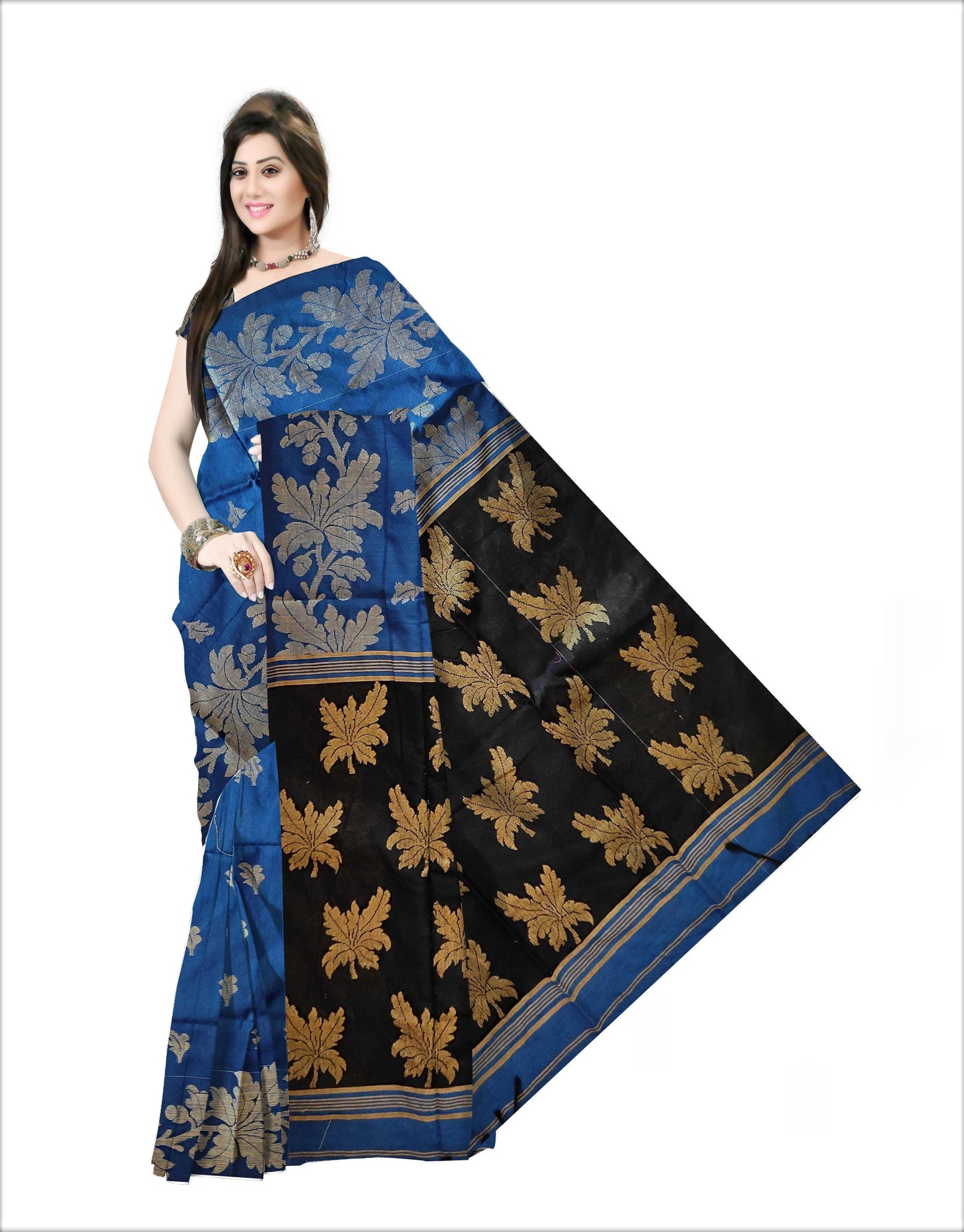 Pradip Fabrics Woven Soft Handloom cotton Blue & Black Color Saree