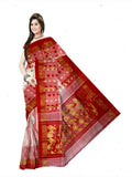 Pradip Fabrics Tant silk  saree White and Red Color