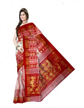 Pradip Fabrics Tant silk  saree White and Red Color