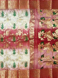 Pradip Fabrics Ethnic Women's Tant Silk Red and White Color Saree
