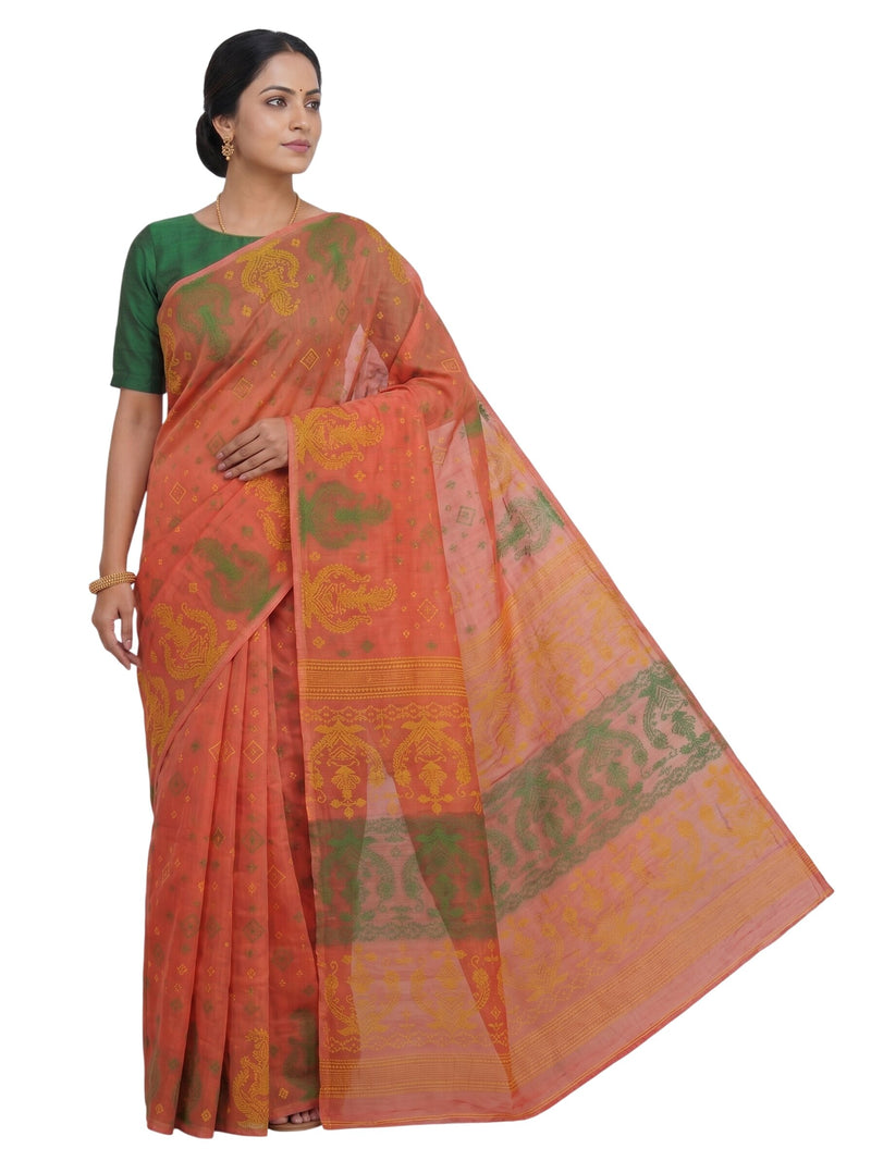 Pradip Fabrics Woven Tant Cotton Silk Saree (Blue, Yellow)