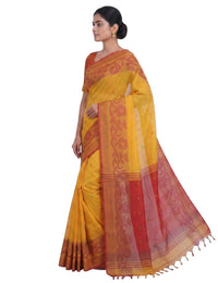Pradip Fabrics Woven Tant Silk Blend Saree (Green, Blue)