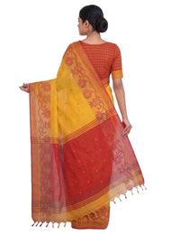 Pradip Fabrics Woven Tant Silk Blend Saree (Green, Blue)