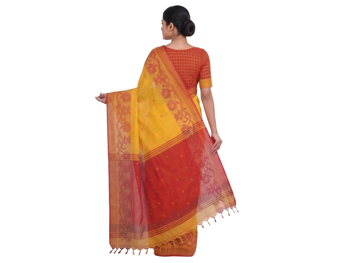 Pradip Fabrics Woven Tant Silk Blend Saree (Green, Blue)