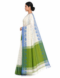 Pradip Fabrics Woven Tant Silk Blend Saree (Green, Blue)