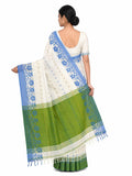 Pradip Fabrics Woven Tant Silk Blend Saree (Green, Blue)