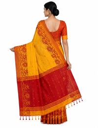 Pradip Fabrics Woven Tant Silk Blend Saree (Green, Blue)