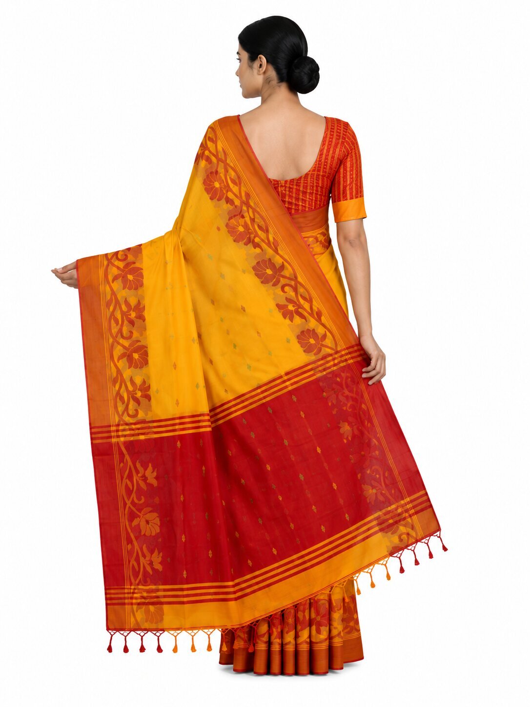 Pradip Fabrics Woven Tant Silk Blend Saree (Green, Blue)