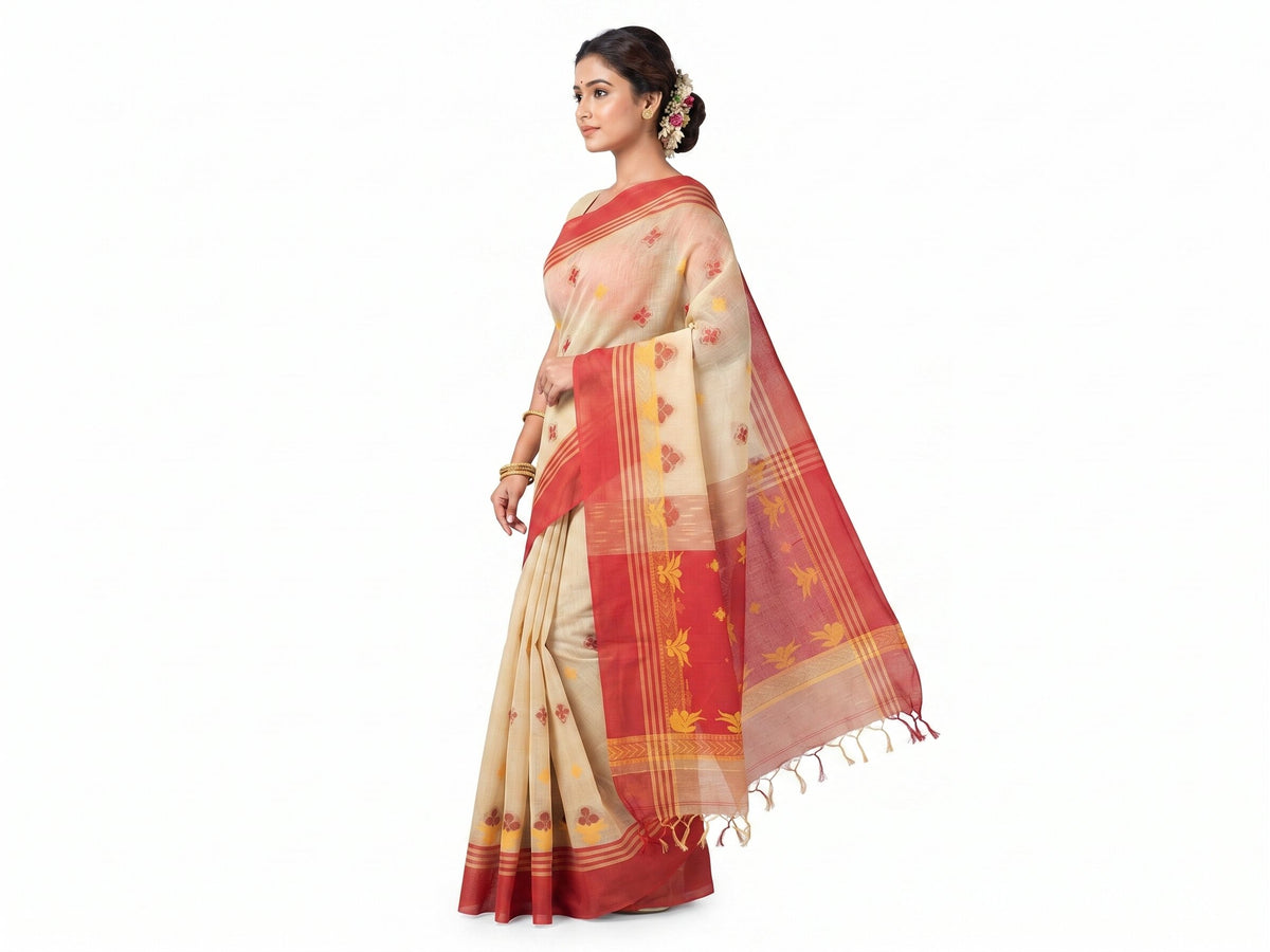 Pradip Fabrics Woven Tant Cotton Jute Saree