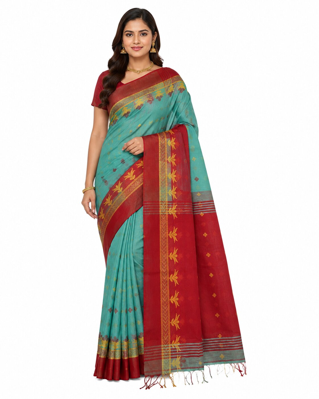 Pradip Fabrics Woven Tant Cotton Jute Saree