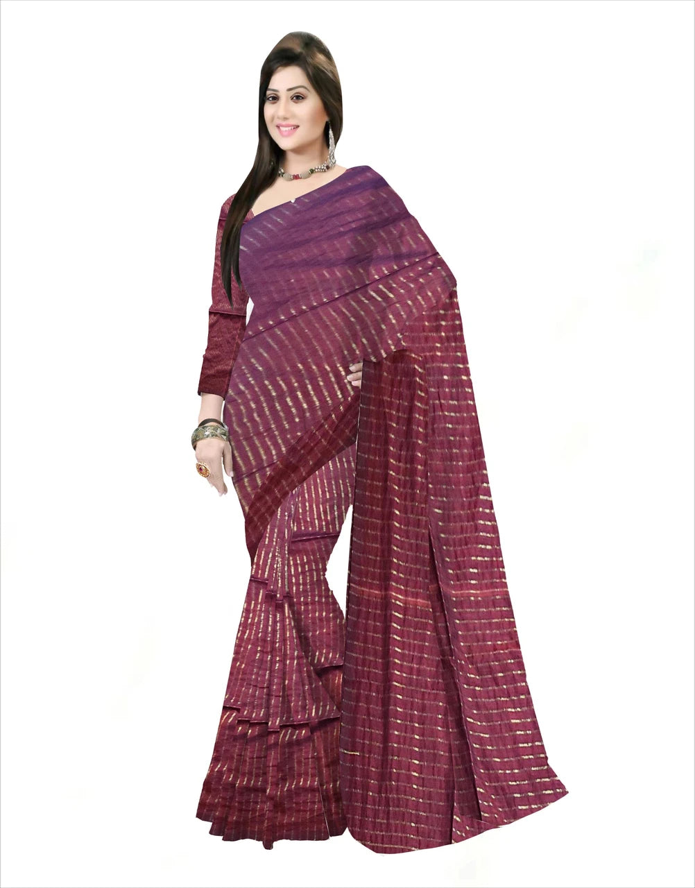 Pradip Fabrics Self Design Handloom Cotton Linen Saree (Maroon)