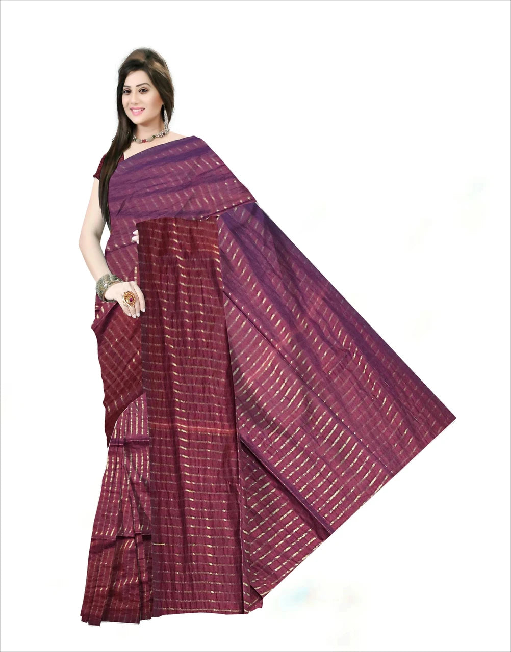 Pradip Fabrics Self Design Handloom Cotton Linen Saree (Maroon)