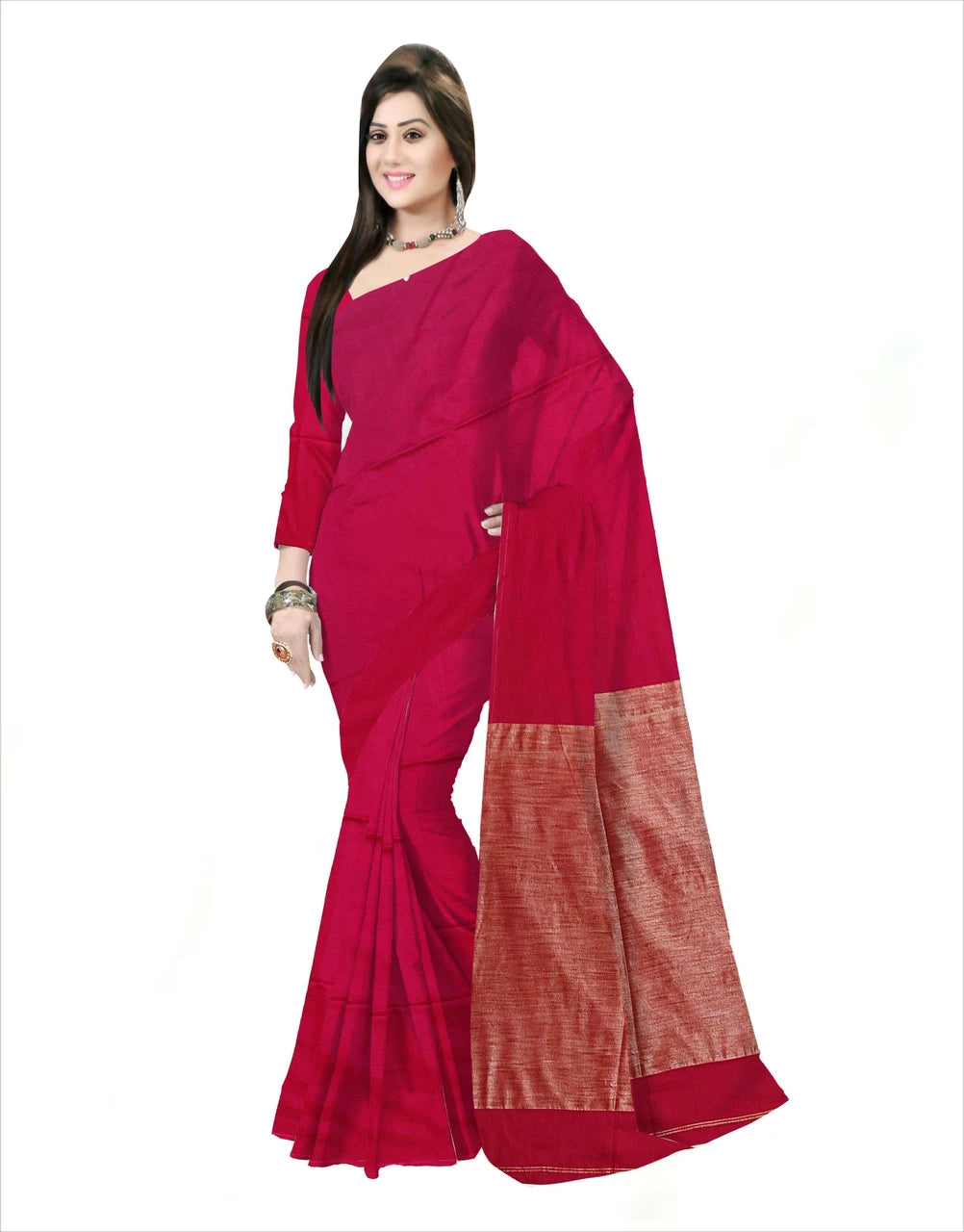 Pradip Fabrics Self Design Handloom Cotton Linen Saree (Maroon)