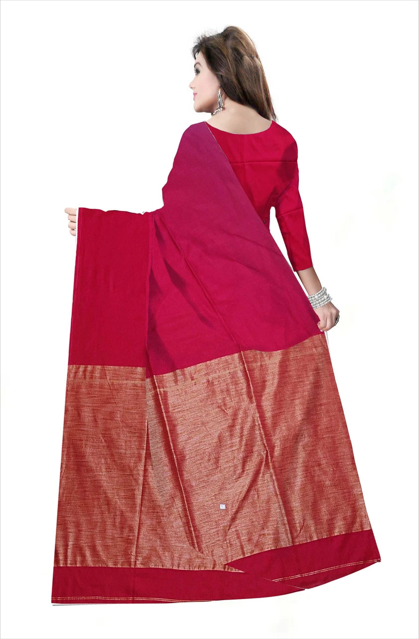 Pradip Fabrics Self Design Handloom Cotton Linen Saree (Maroon)