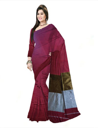 Pradip Fabrics Self Design Handloom Cotton Linen Saree (Maroon)