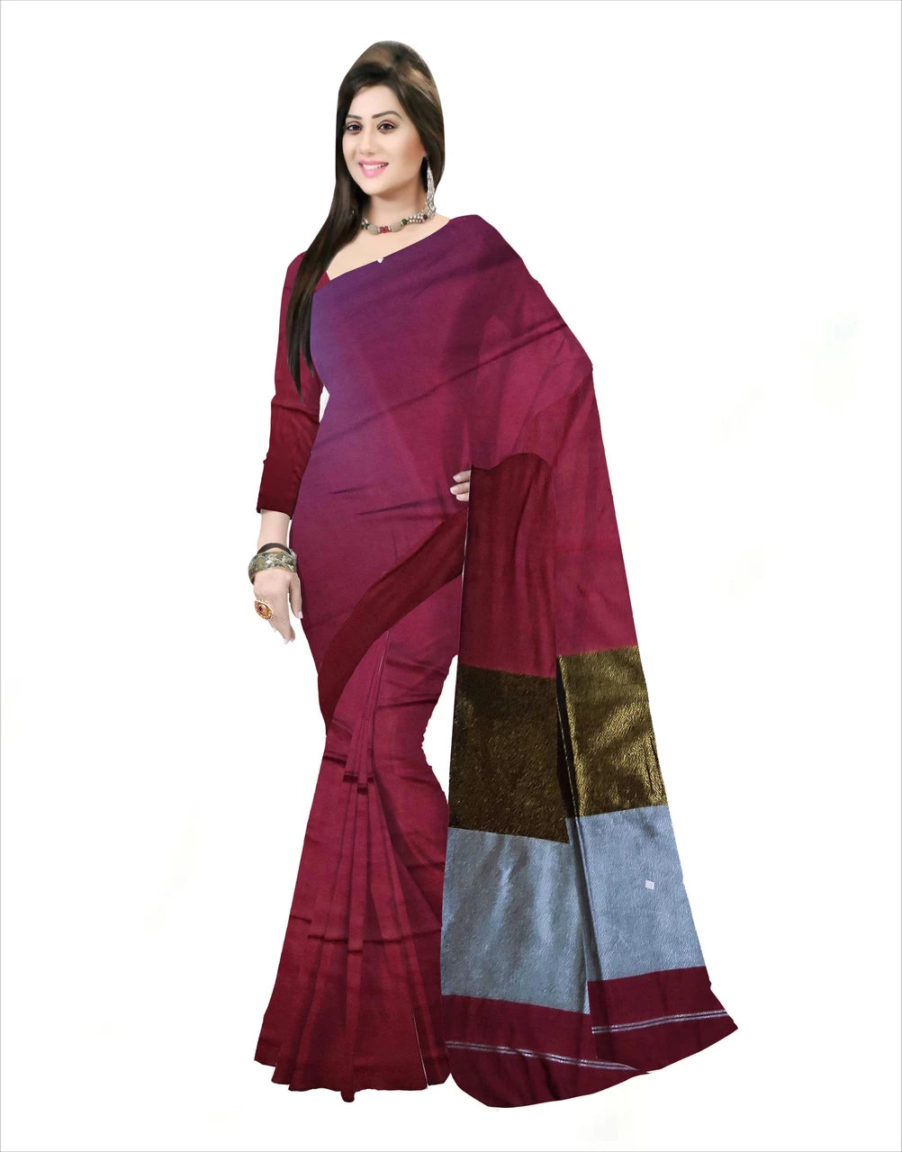 Pradip Fabrics Self Design Handloom Cotton Linen Saree (Maroon)