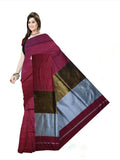 Pradip Fabrics Self Design Handloom Cotton Linen Saree (Maroon)
