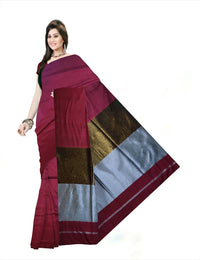 Pradip Fabrics Self Design Handloom Cotton Linen Saree (Maroon)