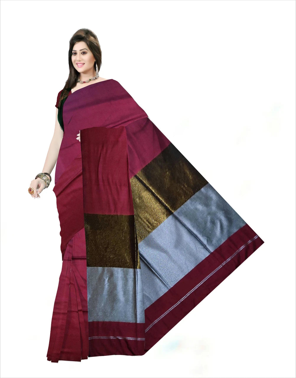 Pradip Fabrics Self Design Handloom Cotton Linen Saree (Maroon)