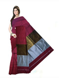 Pradip Fabrics Self Design Handloom Cotton Linen Saree (Maroon)