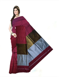Pradip Fabrics Self Design Handloom Cotton Linen Saree (Maroon)