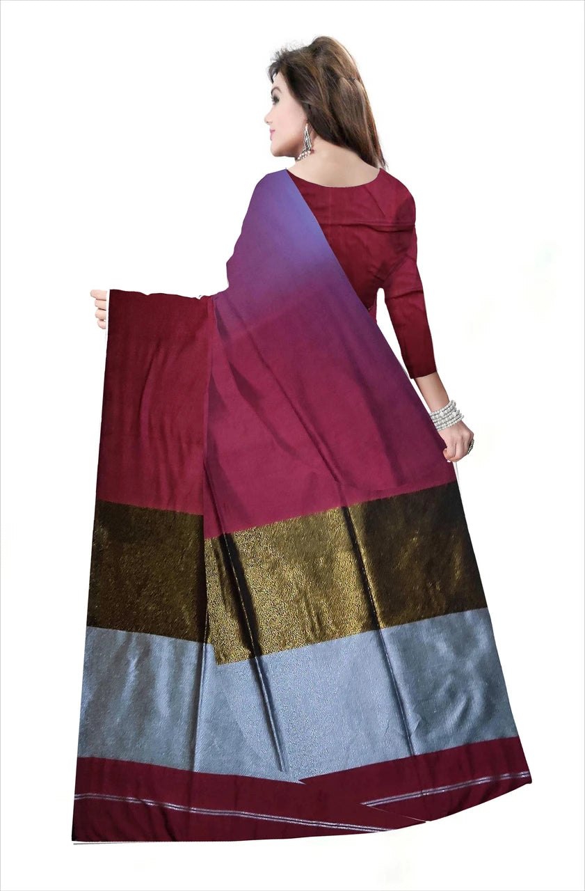 Pradip Fabrics Self Design Handloom Cotton Linen Saree (Maroon)