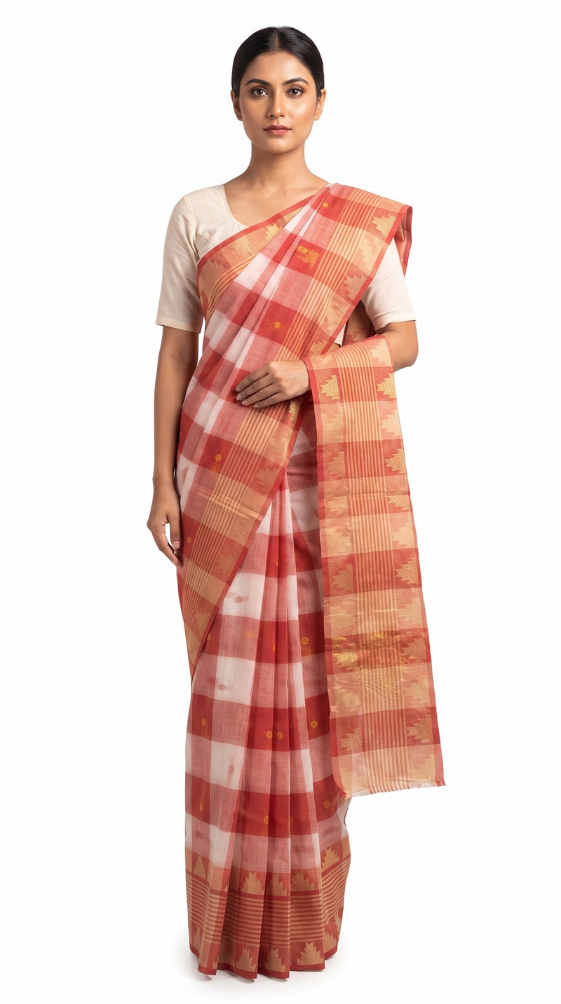 Pradip Fabrics Checkered Tant Pure Cotton Saree