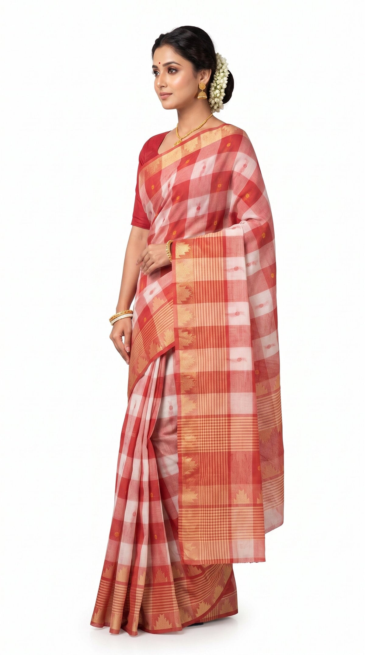 Pradip Fabrics Checkered Tant Pure Cotton Saree