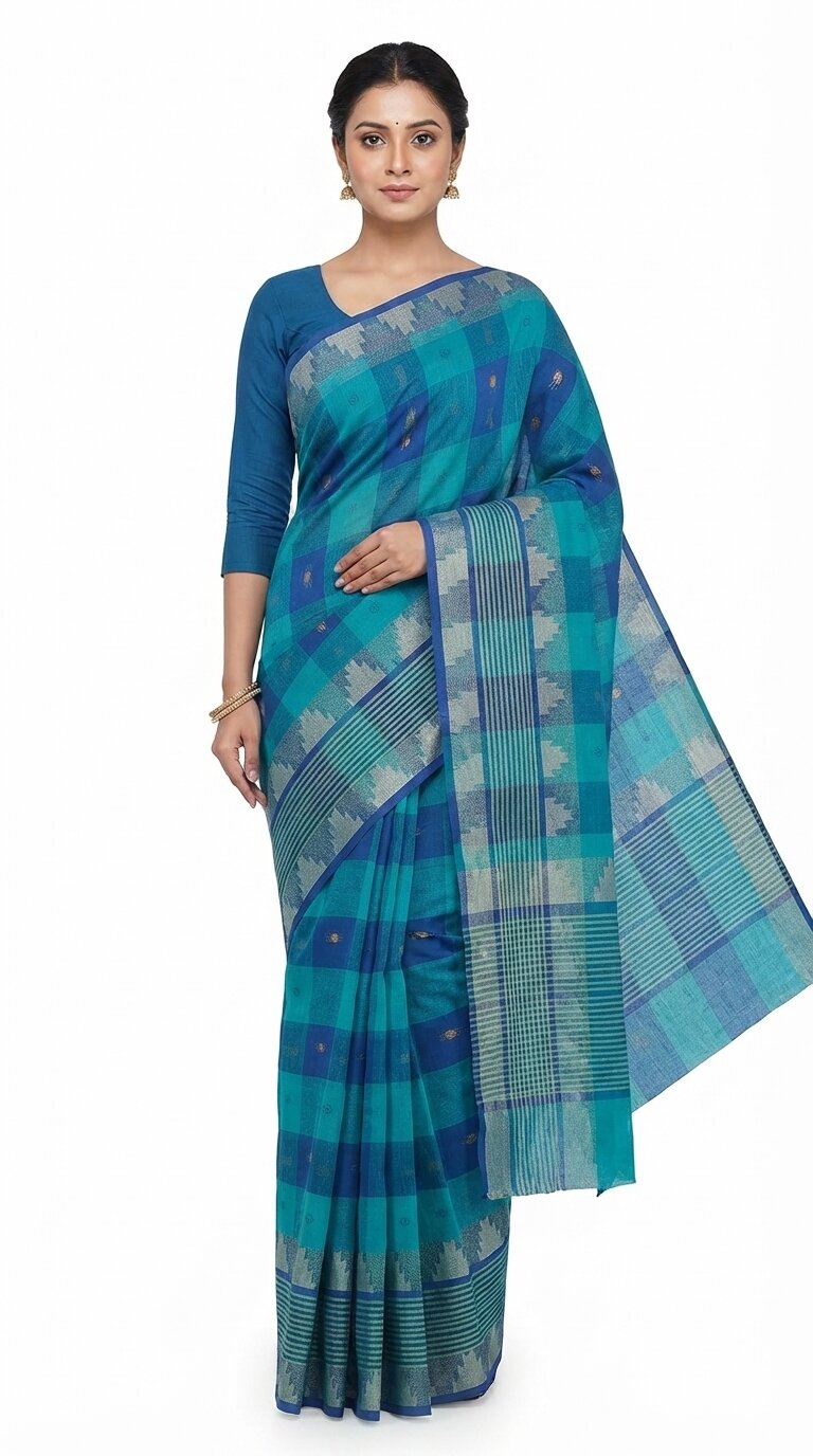 Pradip Fabrics Checkered Tant Pure Cotton Saree