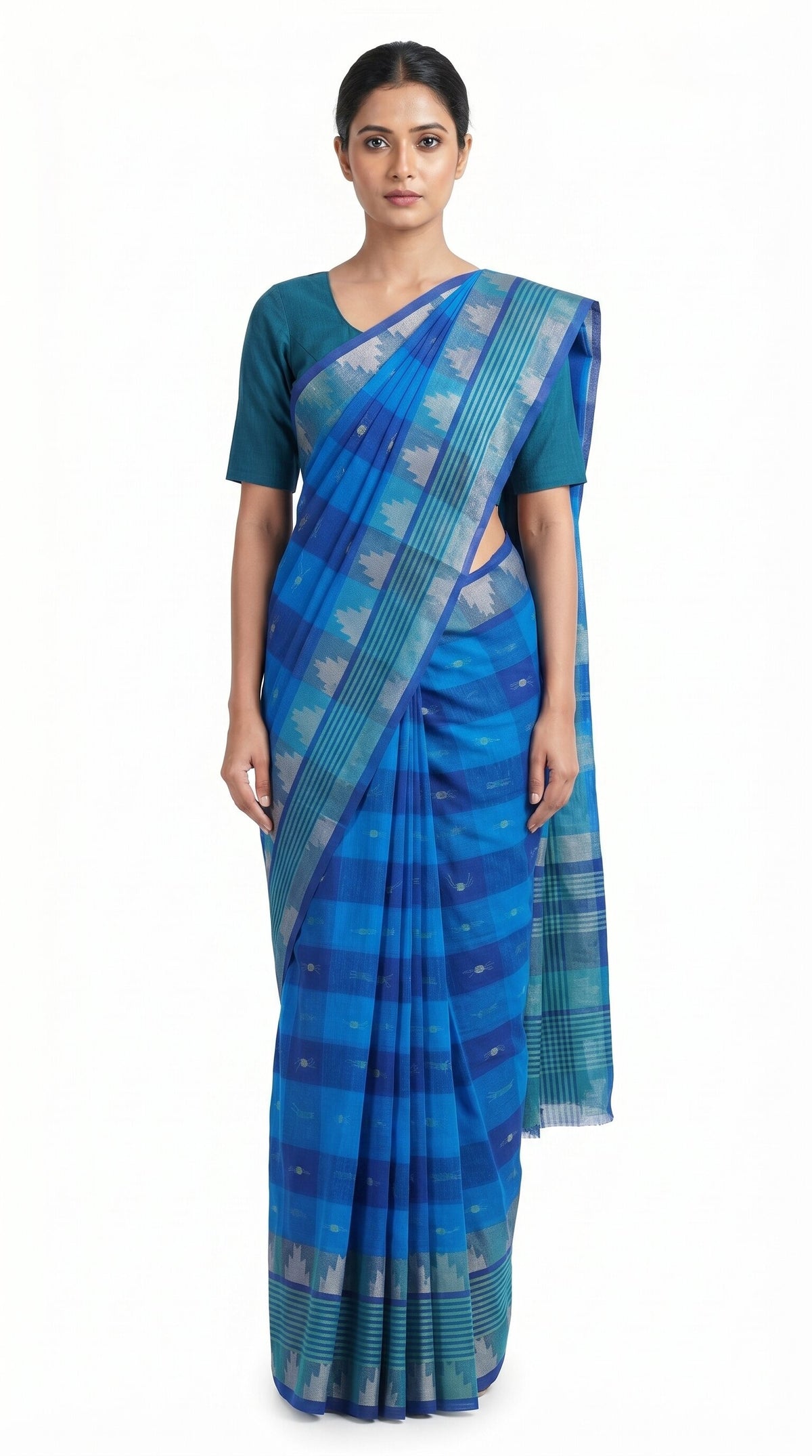 Pradip Fabrics Checkered Tant Pure Cotton Saree