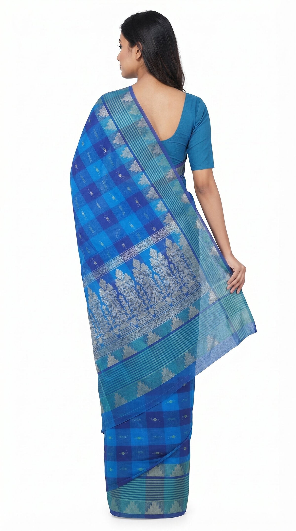 Pradip Fabrics Checkered Tant Pure Cotton Saree
