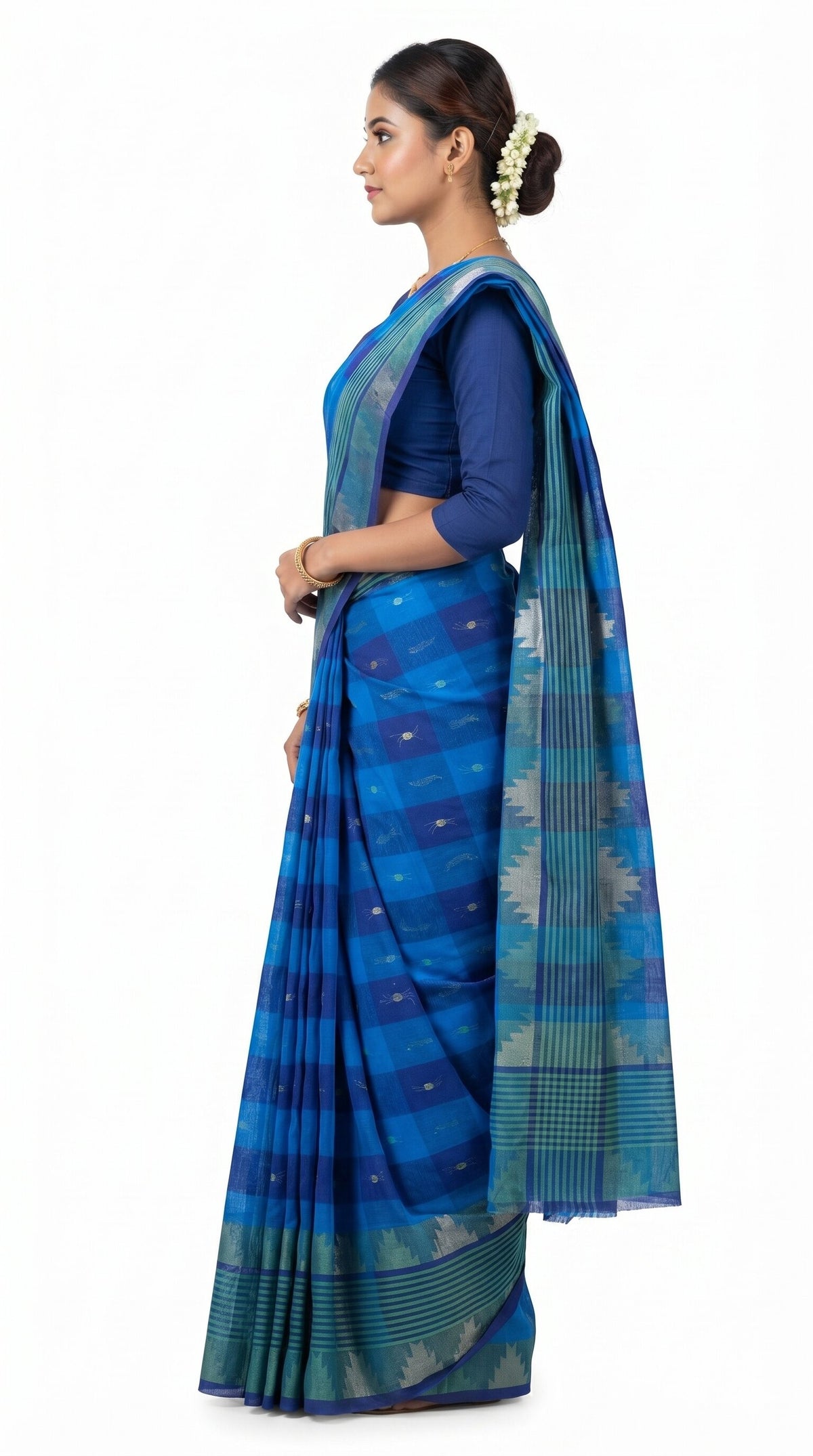 Pradip Fabrics Checkered Tant Pure Cotton Saree