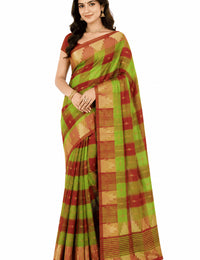 Pradip Fabrics Checkered Tant Pure Cotton Saree
