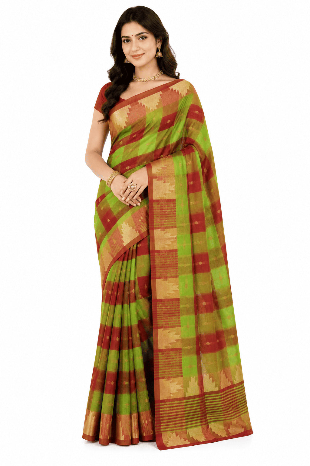 Pradip Fabrics Checkered Tant Pure Cotton Saree