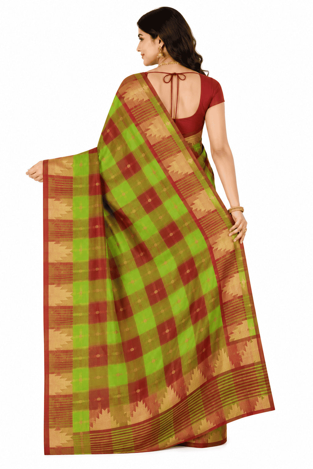 Pradip Fabrics Checkered Tant Pure Cotton Saree